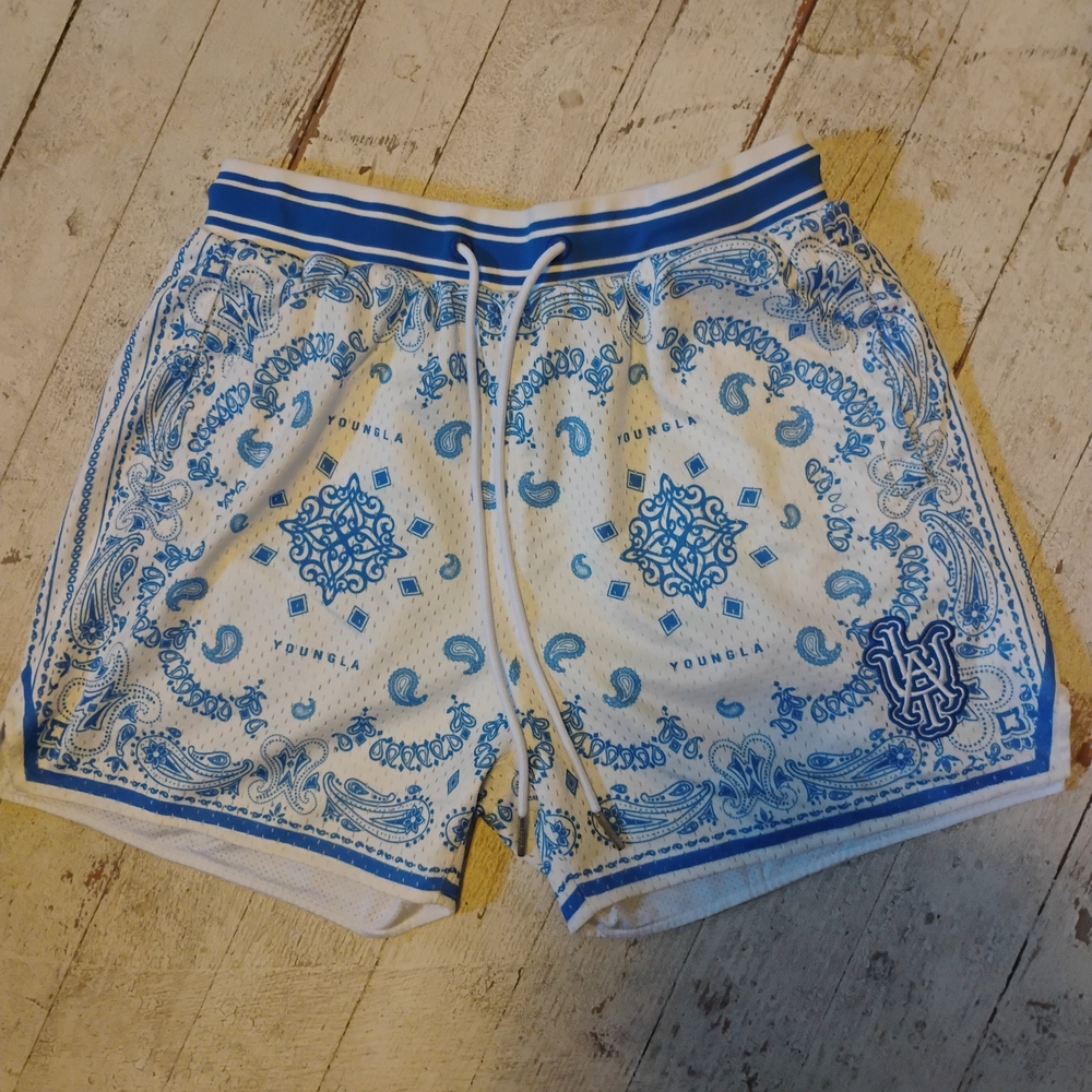 YoungLA Blue and White Athletic Shorts